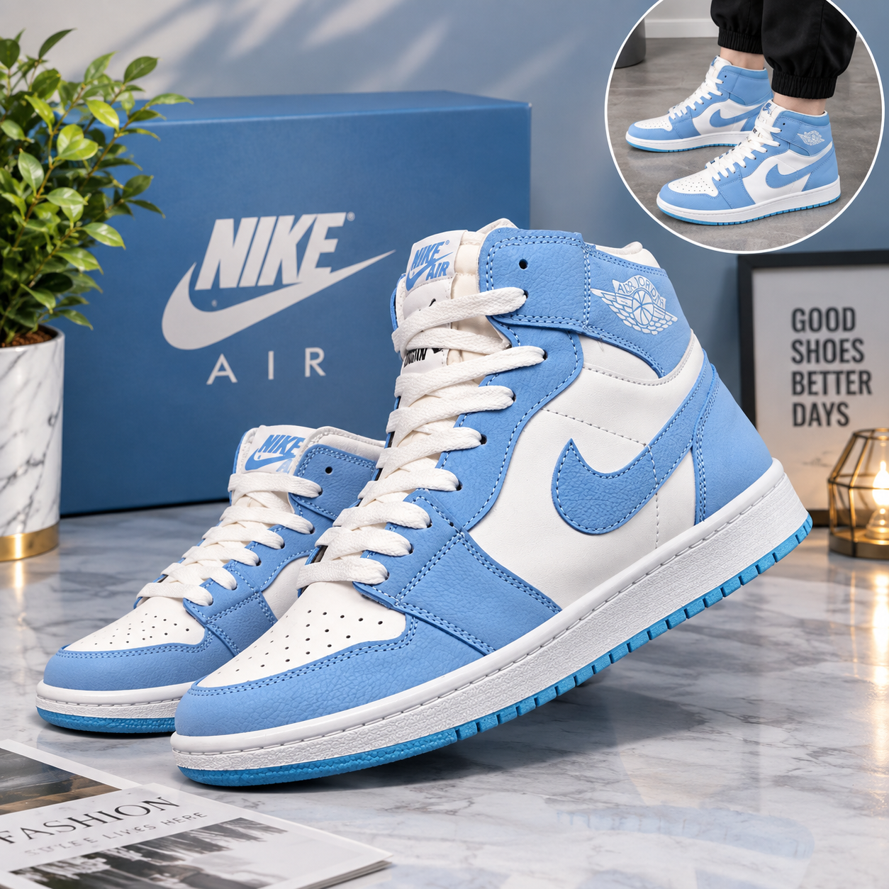 کفش اسپرت ساق‌بلند مدل Air Jordan – سفید آبی کد