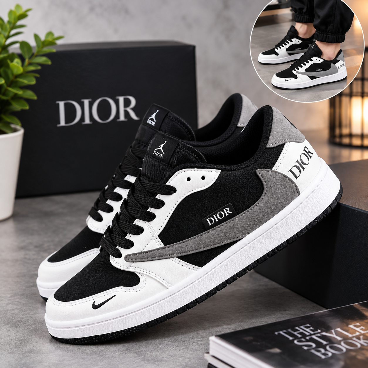 کفش اسپرت مردانه و زنانه مدل Dior – مشکی سفید طوسی